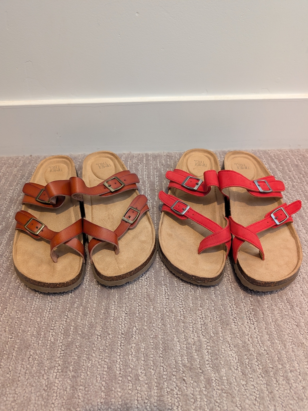 NWOT - 2 Pair Women's Time And Tru Sandals (Brown and Red)